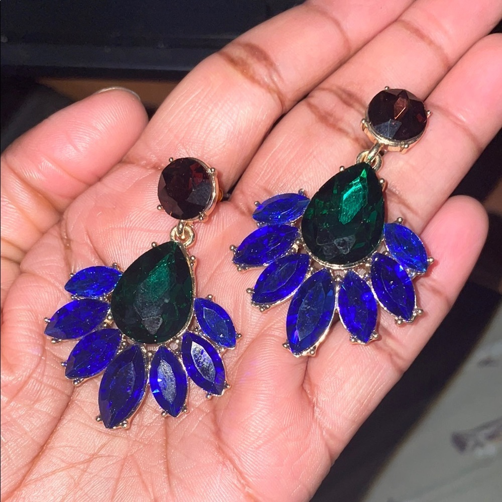 Elegant Green and Blue Statement Earrings